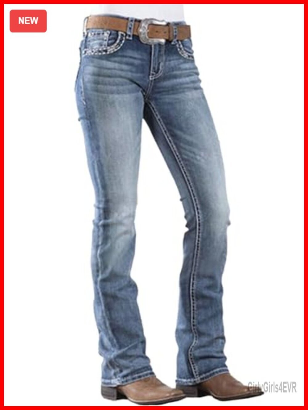 Mid Rise Bootcut Jeans Western Stretchy Denim Pants Embroidered Pockets Tummy